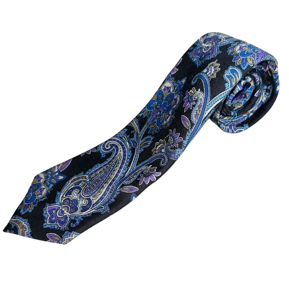 NWT Daniel Cremieux Mens Blue Black Silk Tie 7 Fold Limited‎ Edition 343/484 - Picture 1 of 12